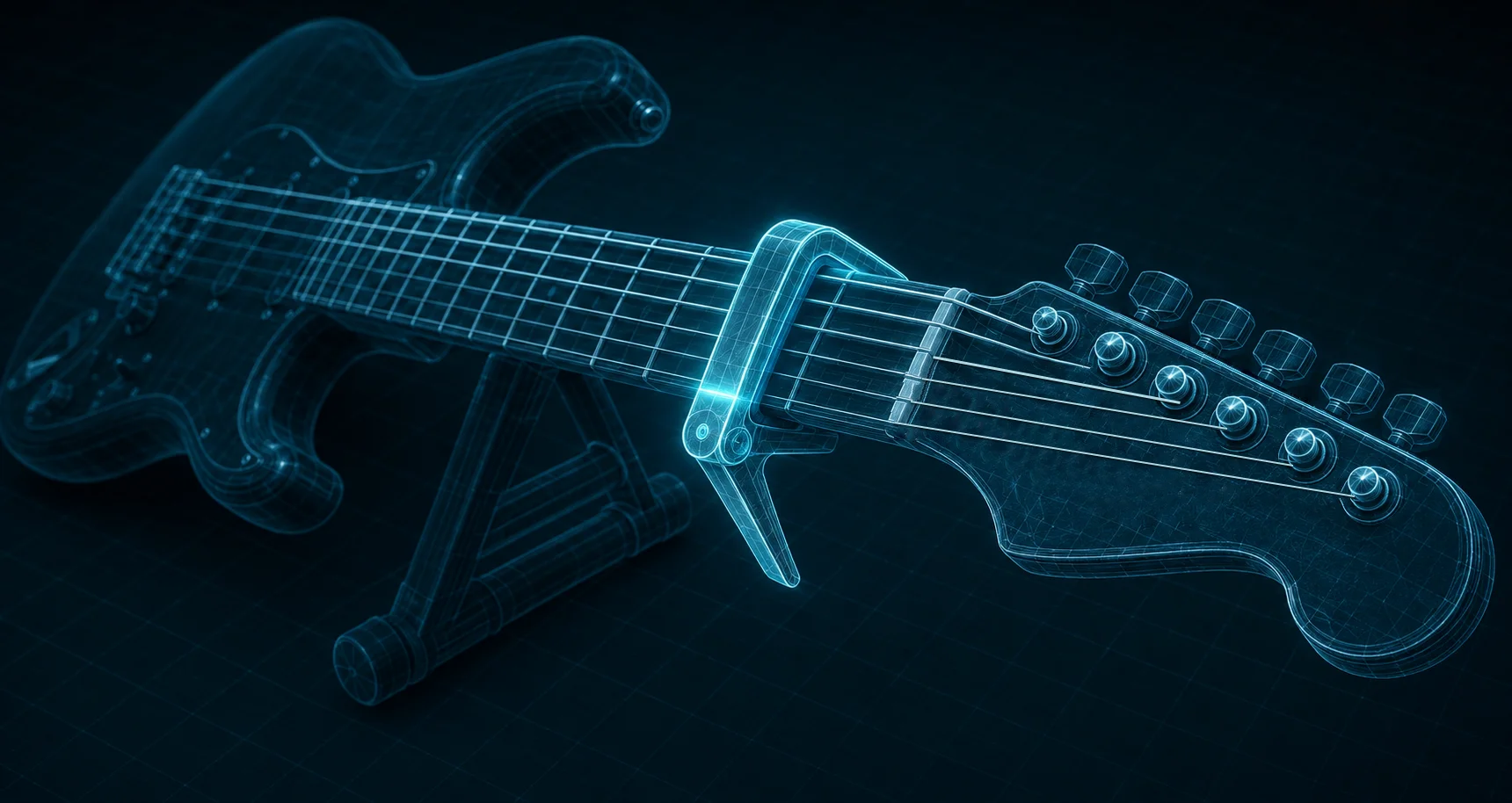 Guitar capo placed on fretboard