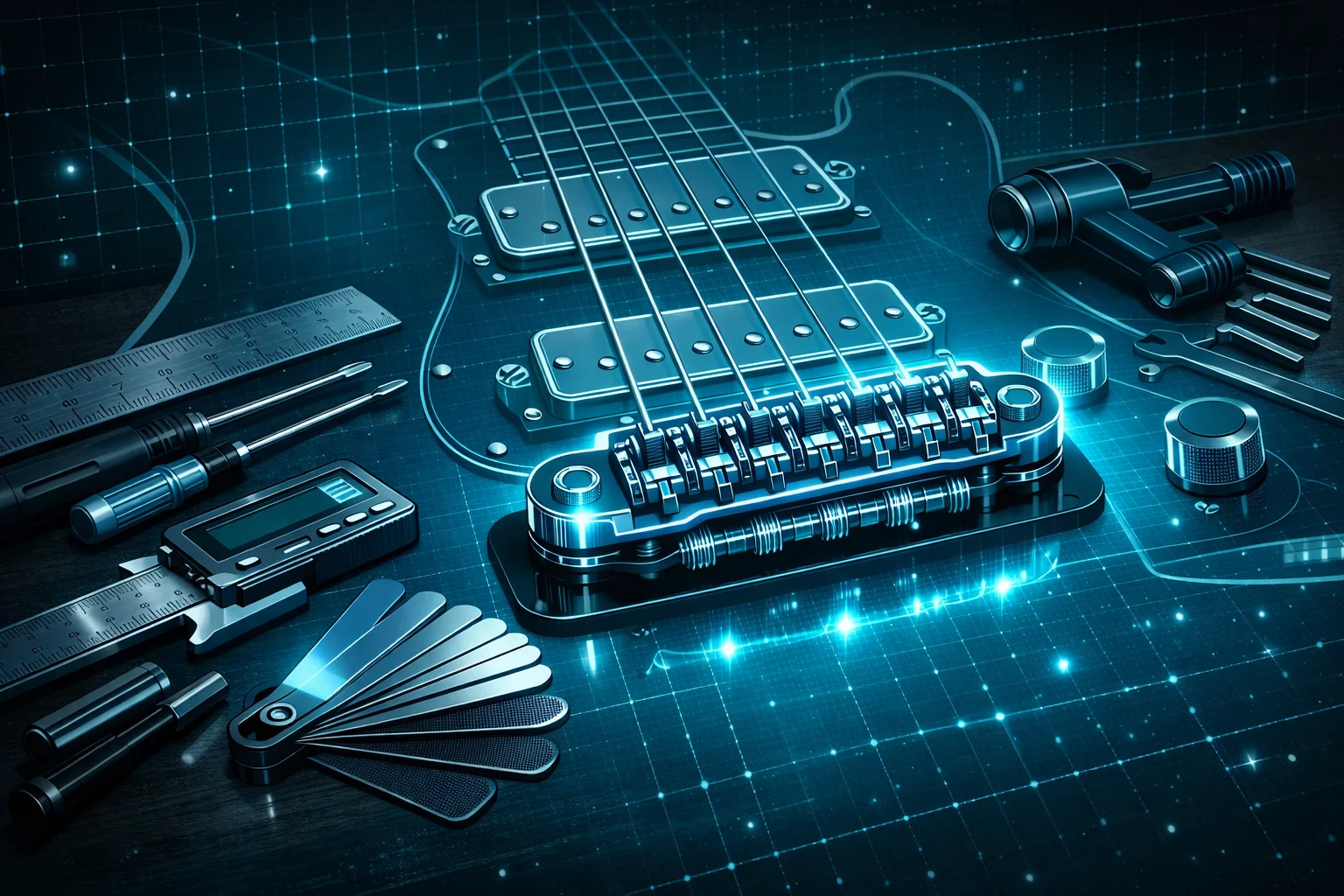 Diagram showing how to measure guitar action at the 12th fret