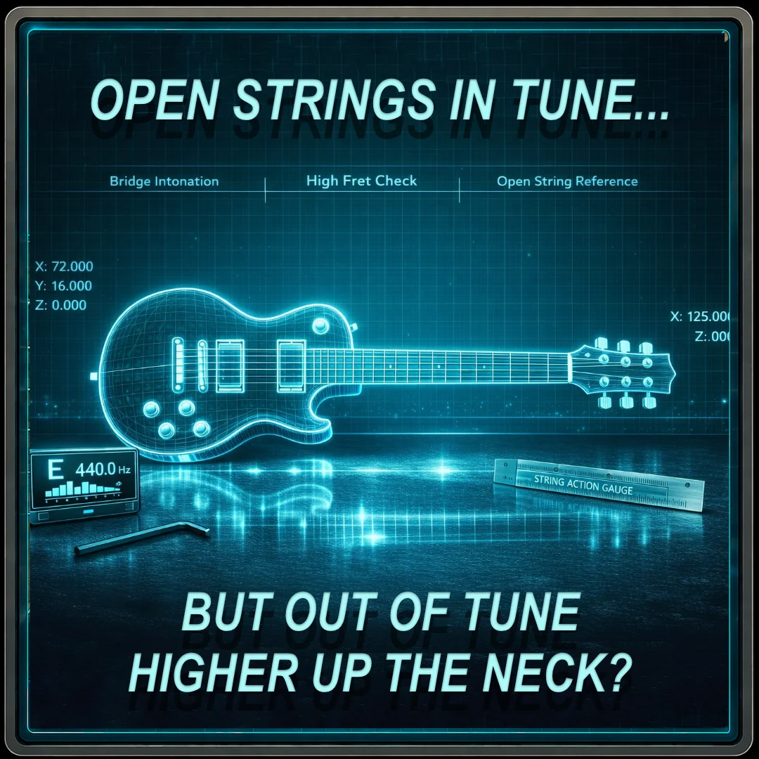 Guitar showing intonation drift between open and fretted positions